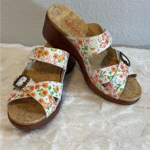 Alegria White Floral Platform Sandals with Buckle